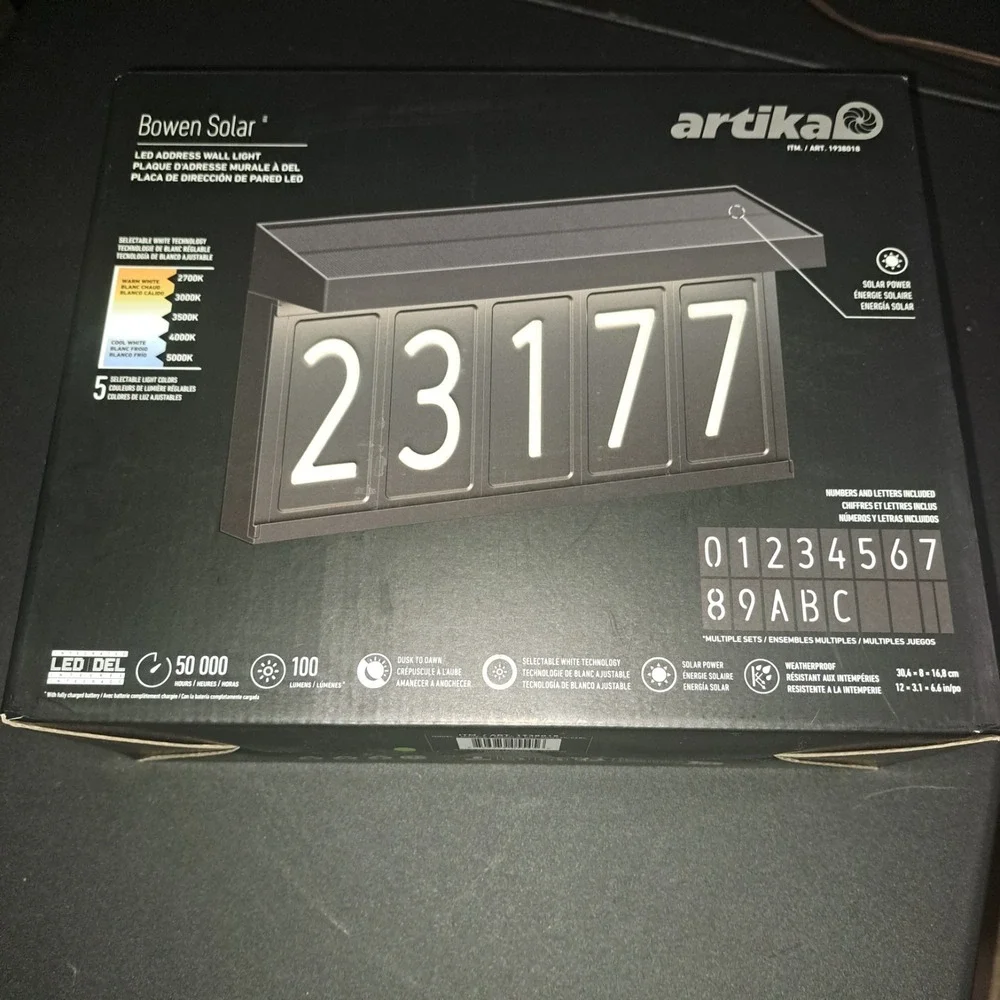 Artika Bowen Solar LED Address Wall Light Dusk-to-Dawn Black 100 Lumens Fast